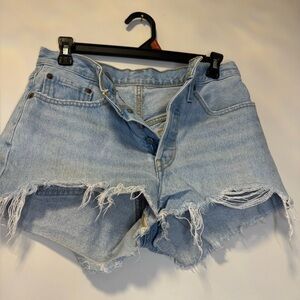 Levi's Light Blue Frayed Hem Denim Shorts